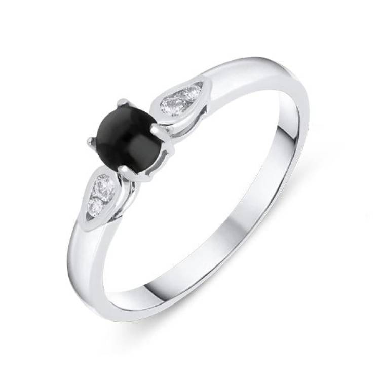 18ct White Gold Whitby Jet 0.10ct Diamond Shoulders Ring