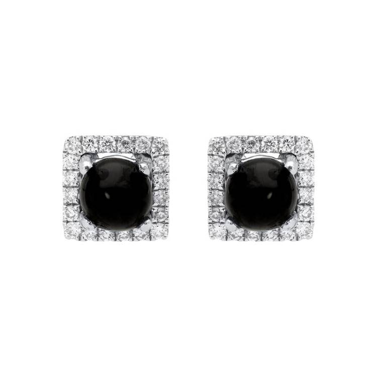 18ct White Gold Whitby Jet 0.13ct Diamond Square Stud Earrings