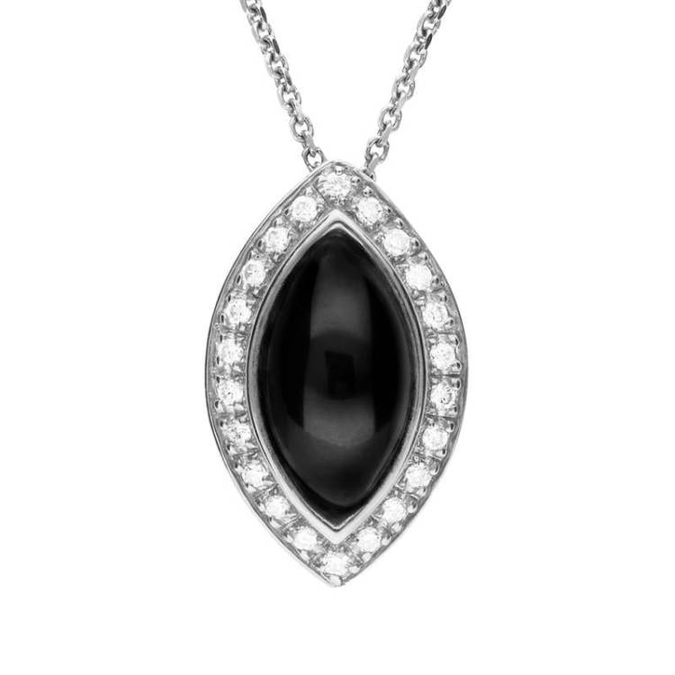 18ct White Gold Whitby Jet 0.14ct Diamond Marquise Necklace - White Gold