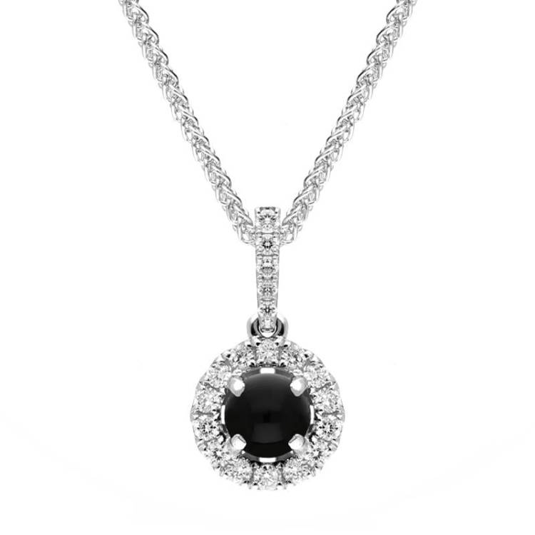 18ct White Gold Whitby Jet 0.14ct Diamond Round Necklace