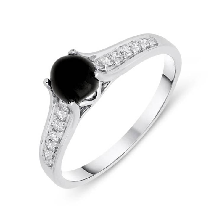 18ct White Gold Whitby Jet 0.15ct Diamond Shoulders Ring