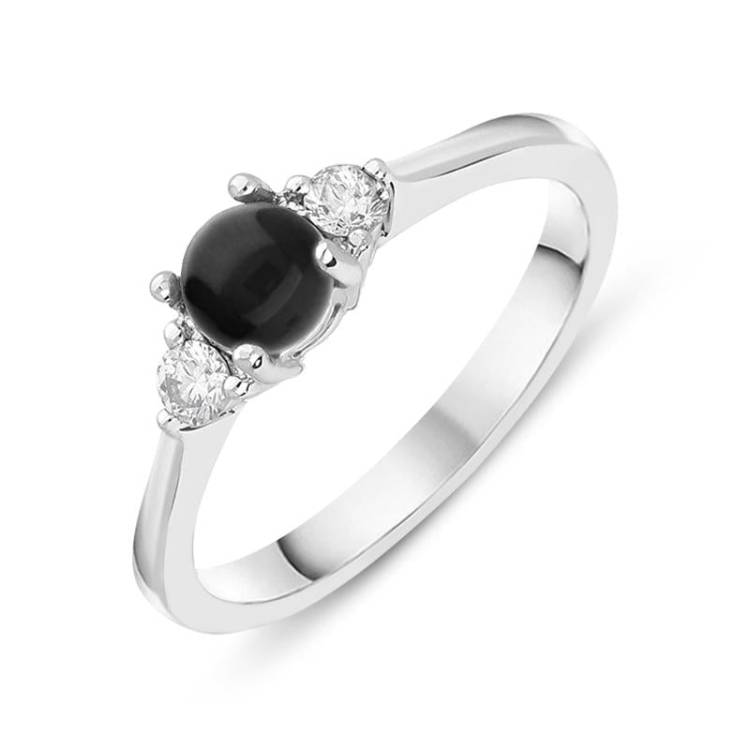 18ct White Gold Whitby Jet 0.16ct Diamond Centre Stone Ring - Option1 Value White Gold