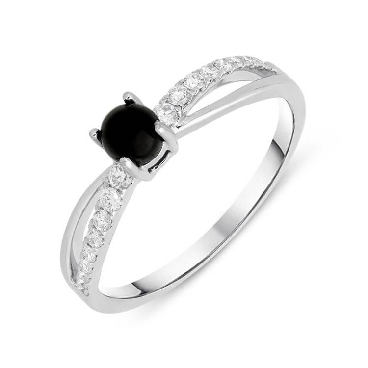 18ct White Gold Whitby Jet 0.16ct Diamond Split Shoulder Ring