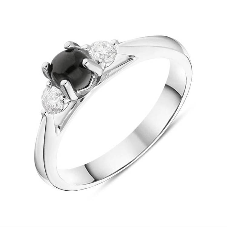 18ct White Gold Whitby Jet 0.19ct Diamond Centre Stone Ring