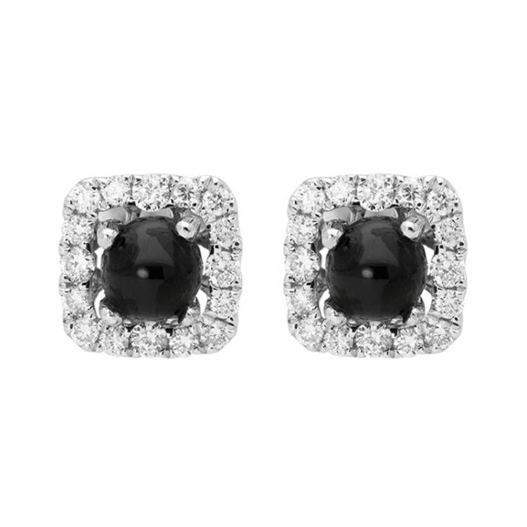 18ct White Gold Whitby Jet 0.21ct Diamond Square Stud Earrings