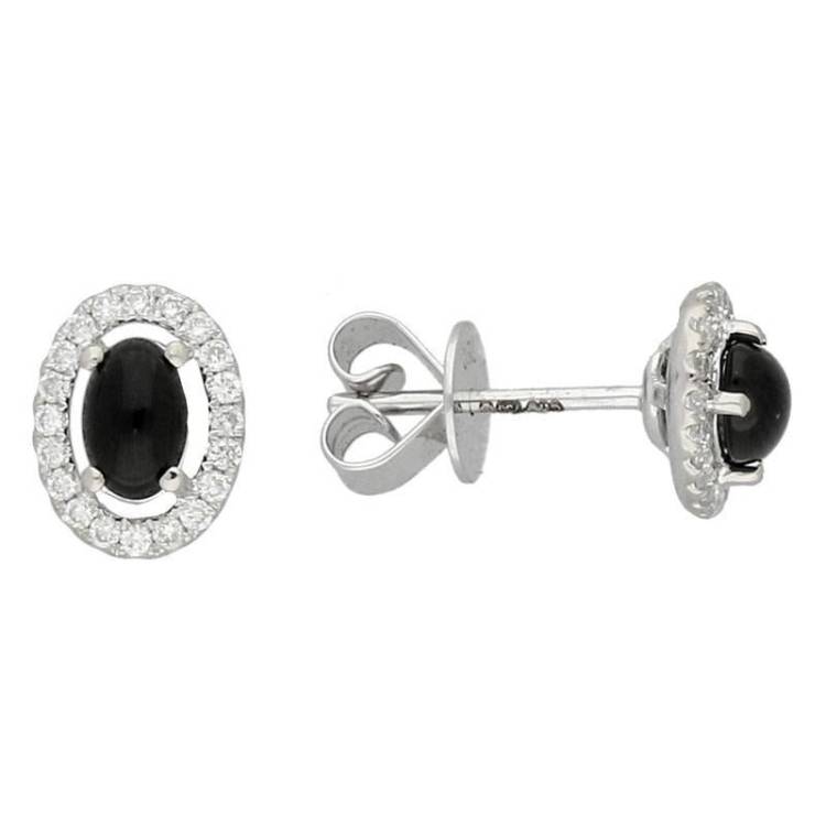 18ct White Gold Whitby Jet 0.23ct Diamond Oval Shape Stud Earrings