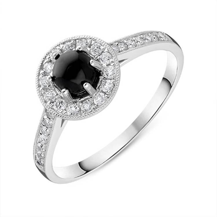18ct White Gold Whitby Jet 0.23ct Diamond Round Cluster Ring - White Gold