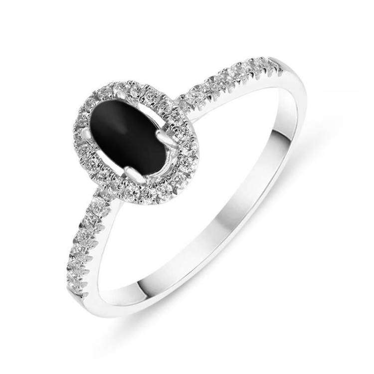 18ct White Gold Whitby Jet 0.24 Carat Diamond Shoulder Ring - Option1 Value White Gold