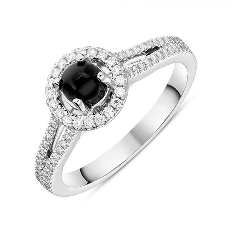 18ct White Gold Whitby Jet 0.24ct Diamond Round Split Shank Ring