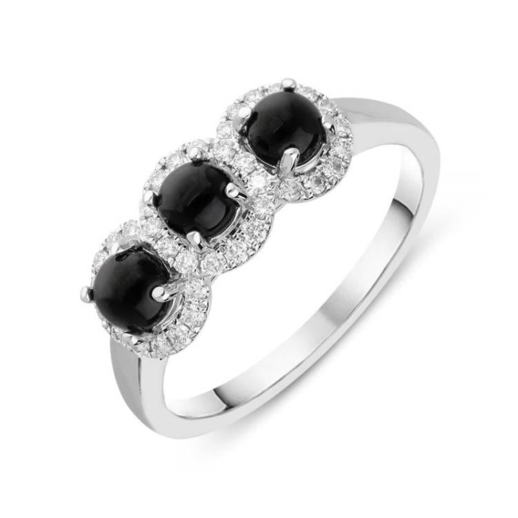 18ct White Gold Whitby Jet 0.24ct Diamond Three Stone Ring - Option1 Value White Gold