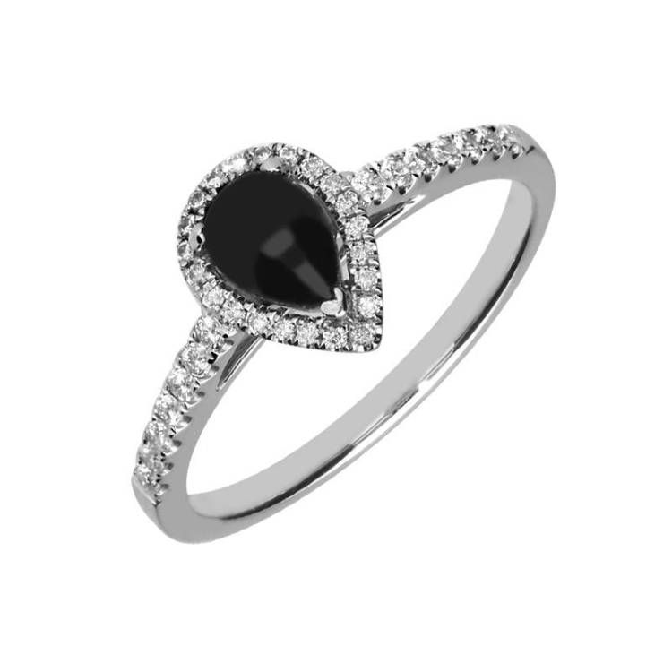 18ct White Gold Whitby Jet 0.25 Carat Diamond Pear Shoulder Ring - Option1 Value White Gold