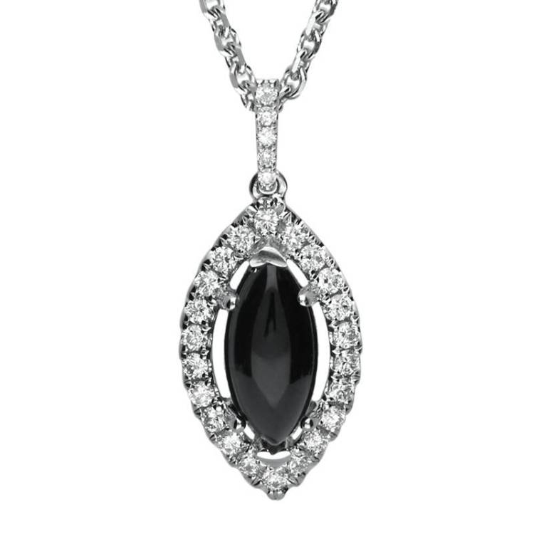 18ct White Gold Whitby Jet 0.26ct Diamond Marquise Necklace - White Gold