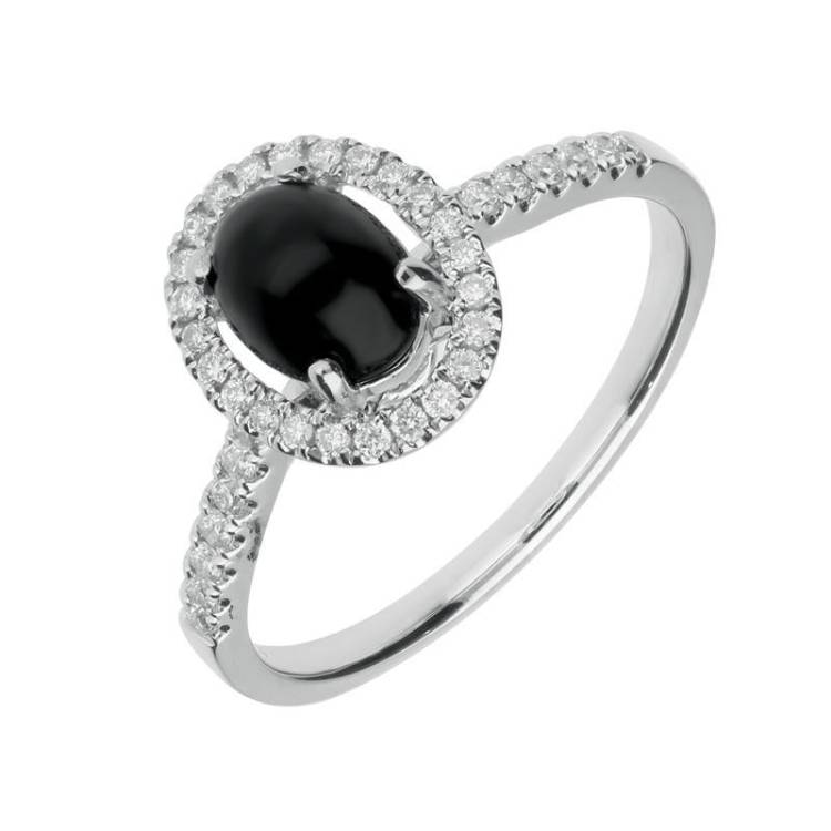 18ct White Gold Whitby Jet 0.26ct Diamond Oval Ring - White Gold