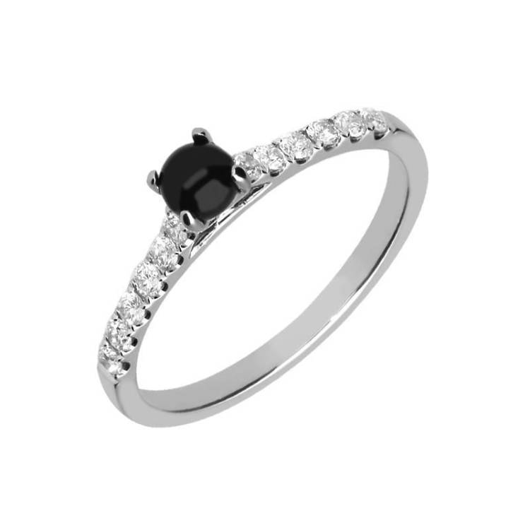 18ct White Gold Whitby Jet 0.27ct Diamond Shoulder Ring - Option1 Value White Gold