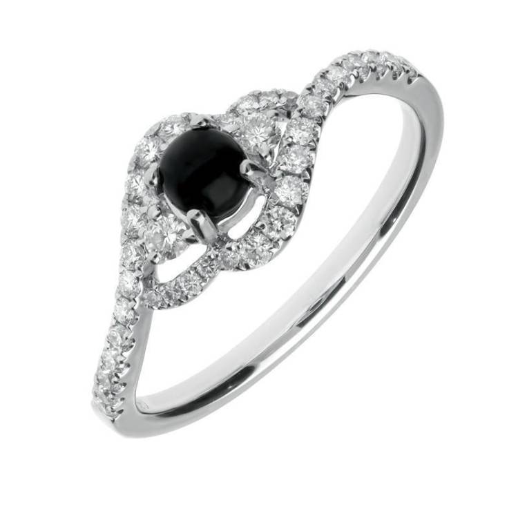 18ct White Gold Whitby Jet 0.34ct Diamond Round Cross Over Ring - White Gold