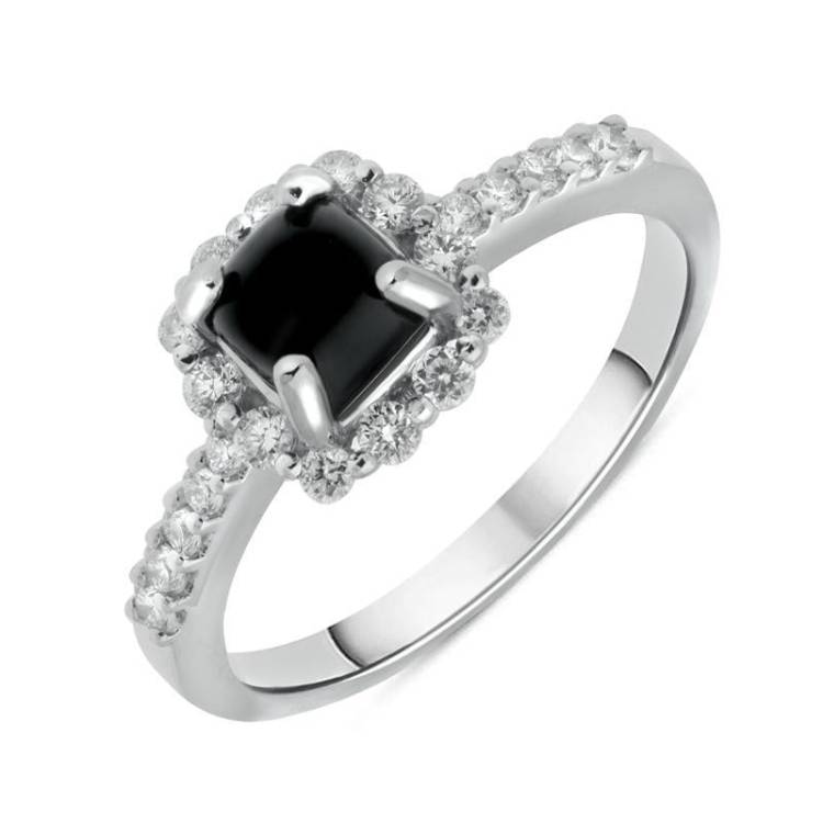 18ct White Gold Whitby Jet 0.35ct Diamond Cushion Top Ring