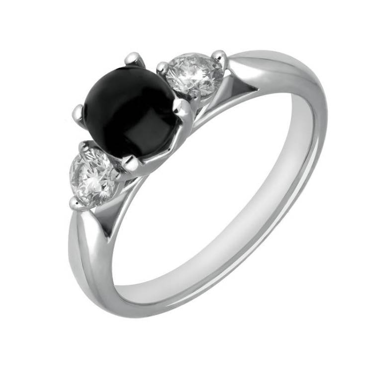 18ct White Gold Whitby Jet 0.36ct Diamond Round Claw Set Ring