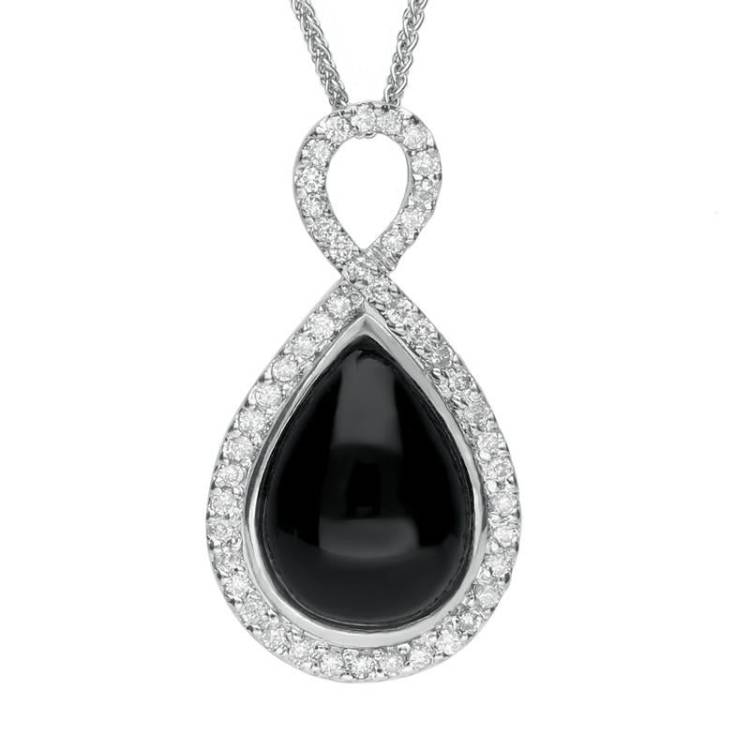 18ct White Gold Whitby Jet 0.38ct Diamond Open Twisted Loop Necklace - White Gold