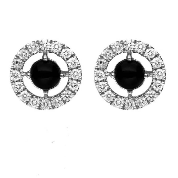 18ct White Gold Whitby Jet 0.38ct Diamond Stud Earrings - White Gold