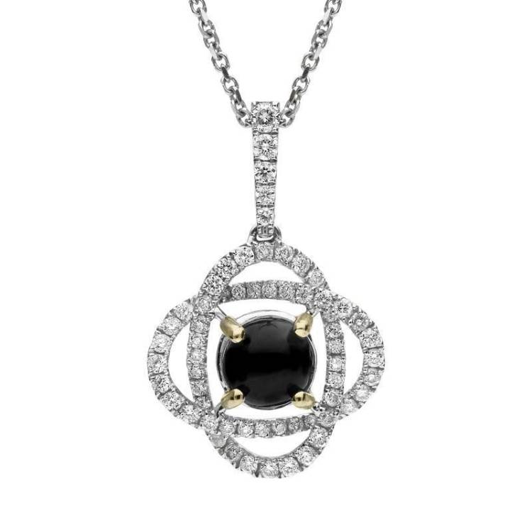 18ct White Gold Whitby Jet 0.40ct Diamond Necklace - Option1 Value White Gold