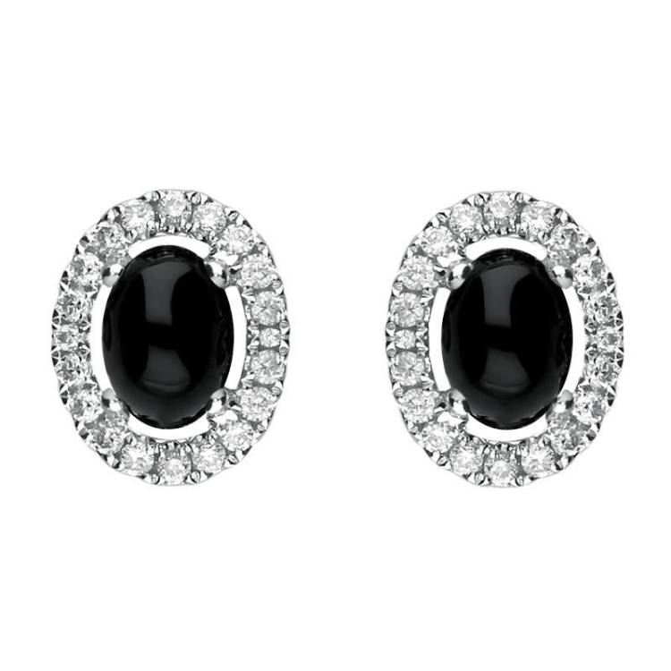 18ct White Gold Whitby Jet 0.19ct Diamond Oval Stud Earrings - White Gold