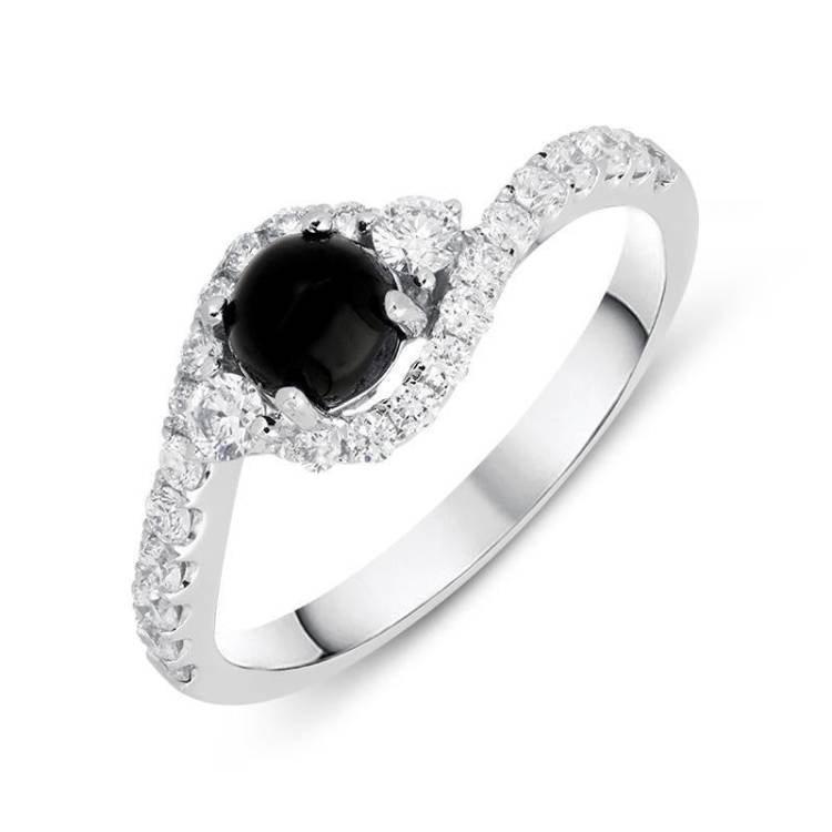 18ct White Gold Whitby Jet 0.50ct Diamond Wave Ring - W