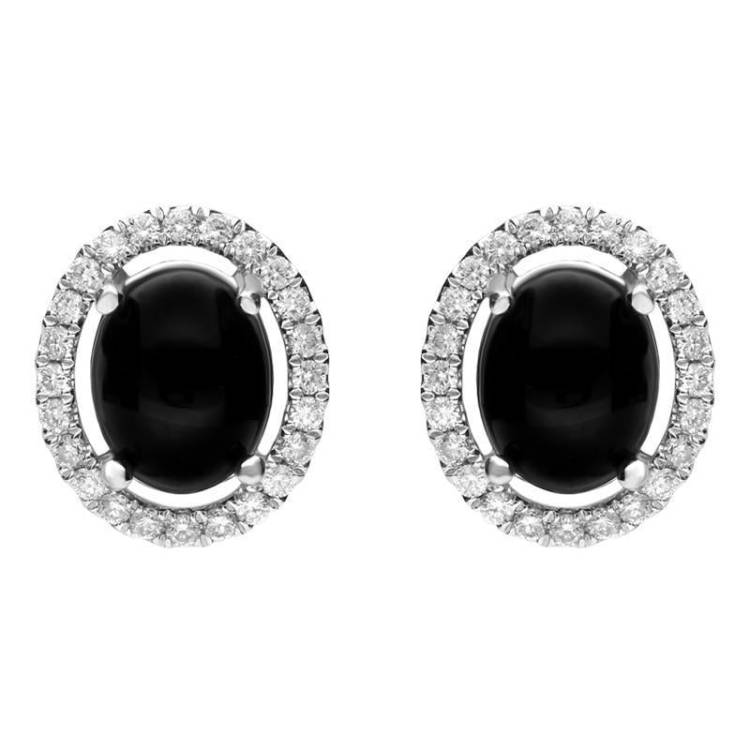 18ct White Gold Whitby Jet 0.51ct Diamond Oval Stud Earrings