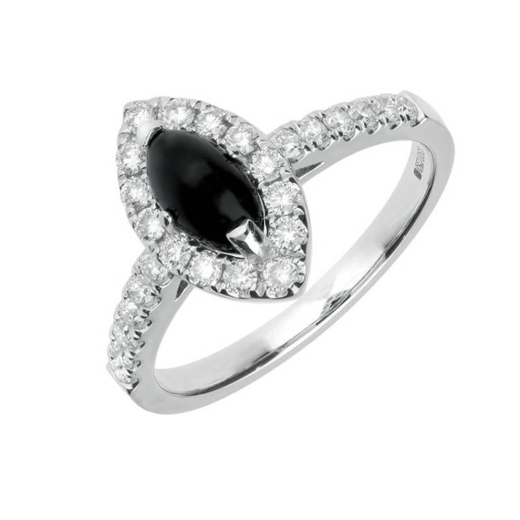 18ct White Gold Whitby Jet 0.53ct Diamond Marquise Ring - P