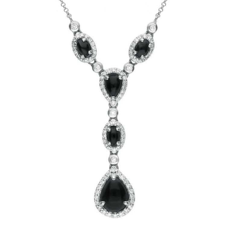 18ct White Gold Whitby Jet 0.59ct Diamond Pear & Oval Necklace - White Gold