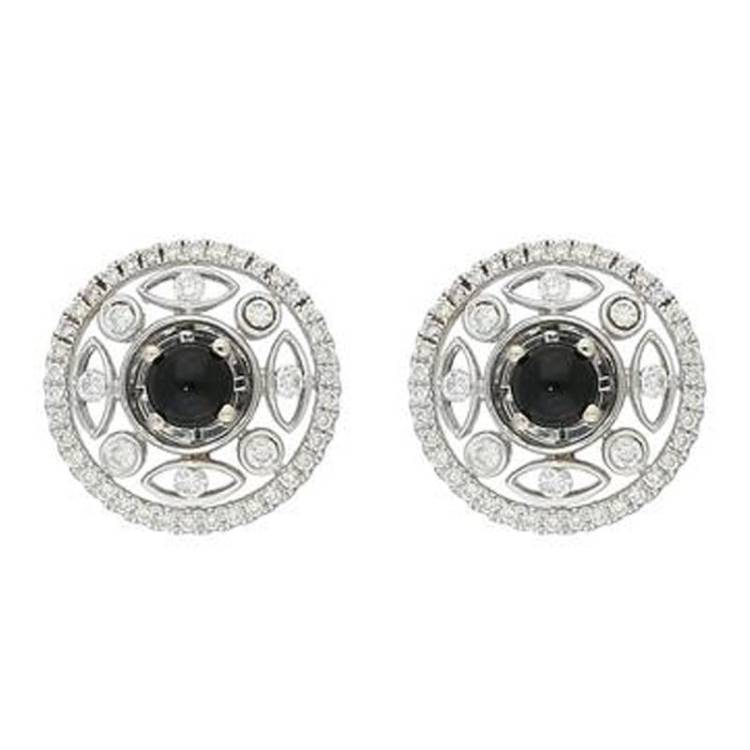18ct White Gold Whitby Jet 0.62ct Diamond Round Art Deco Earrings