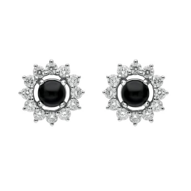 18ct White Gold Whitby Jet 0.65ct Diamond Round 2 in 1 Stud Earrings