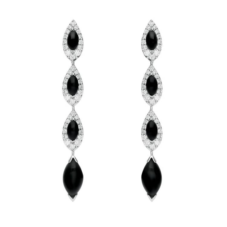 18ct White Gold Whitby Jet 0.92ct Diamond Marquise Earrings D - White Gold