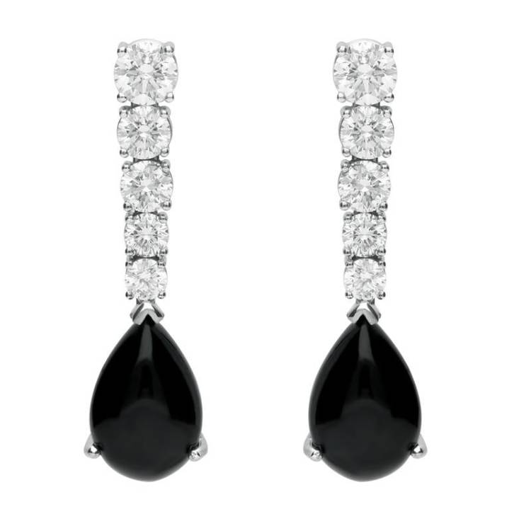 18ct White Gold Whitby Jet 2.29ct Diamond Tear Drop Earrings - White Gold