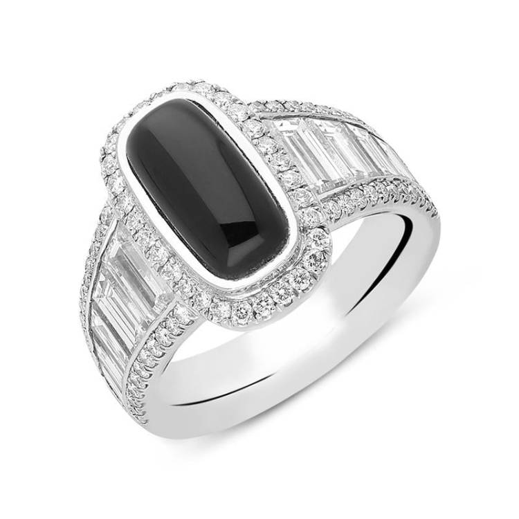 18ct White Gold Whitby Jet 3.02ct Diamond Oblong Ring - M