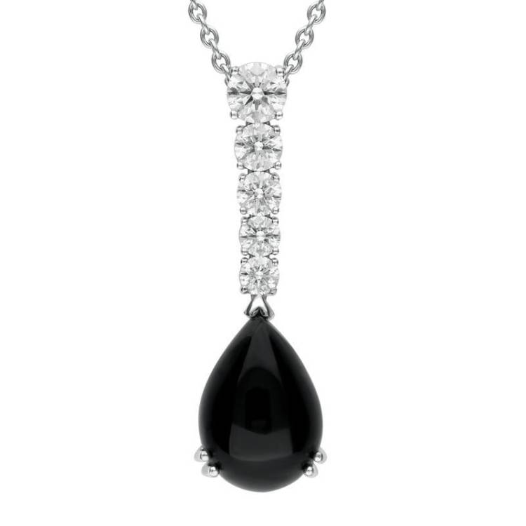 18ct White Gold Whitby Jet 1.25ct Diamond Pear Necklace - White Gold