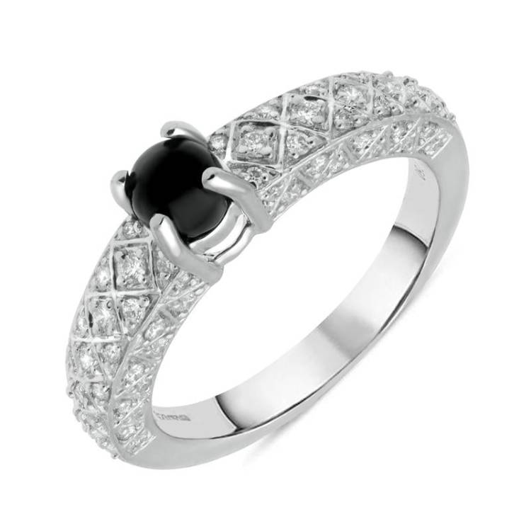 18ct White Gold Whitby Jet Diamond Claw Set Ring