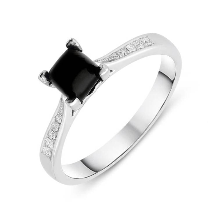 18ct White Gold Whitby Jet Diamond Cushion Shaped Ring