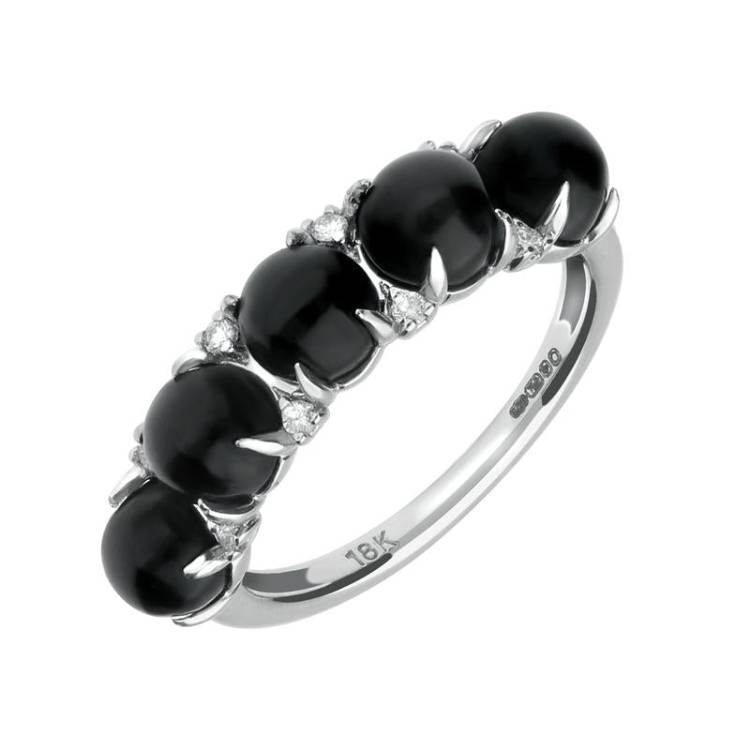 18ct White Gold Whitby Jet Diamond Five Stone Half Eternity Ring D - L