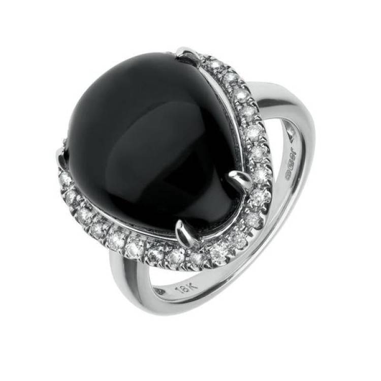 18ct White Gold Whitby Jet Diamond Large Curved Triangle Ring - K1/2