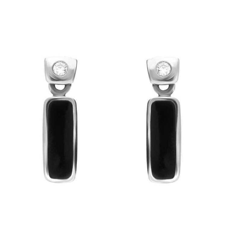 18ct White Gold Whitby Jet Diamond Oblong Drop Earrings - White Gold