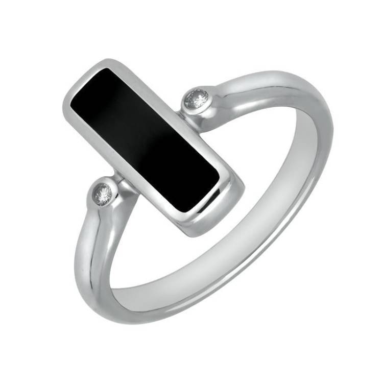 18ct White Gold Whitby Jet Diamond Oblong Ring - Option1 Value White Gold