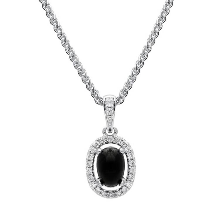 18ct White Gold Whitby Jet Diamond Oval Cluster Necklace