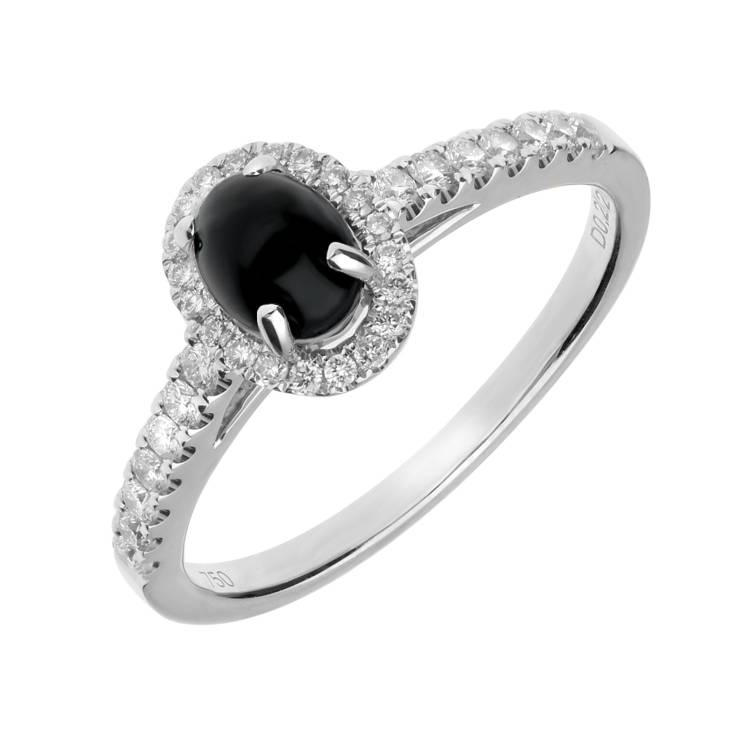 18ct White Gold Whitby Jet 0.22ct Diamond Oval Ring - Option1 Value White Gold