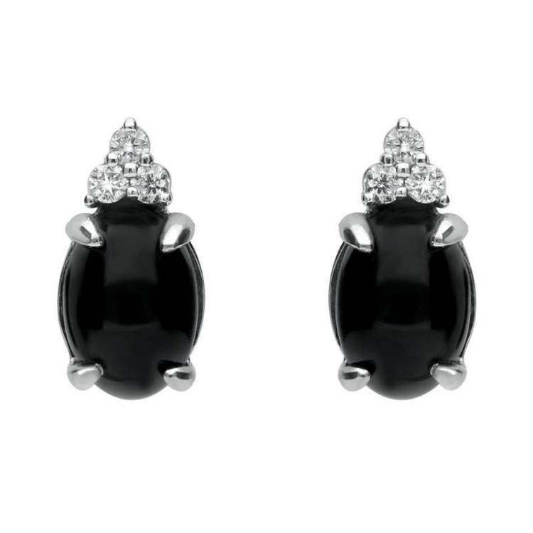 18ct White Gold Whitby Jet Diamond Oval Stud Earrings - White Gold