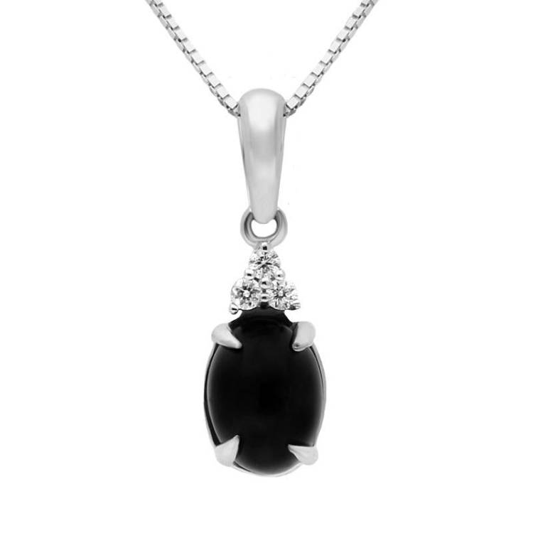 18ct White Gold Whitby Jet Diamond Oval Three Stone Necklace - White Gold