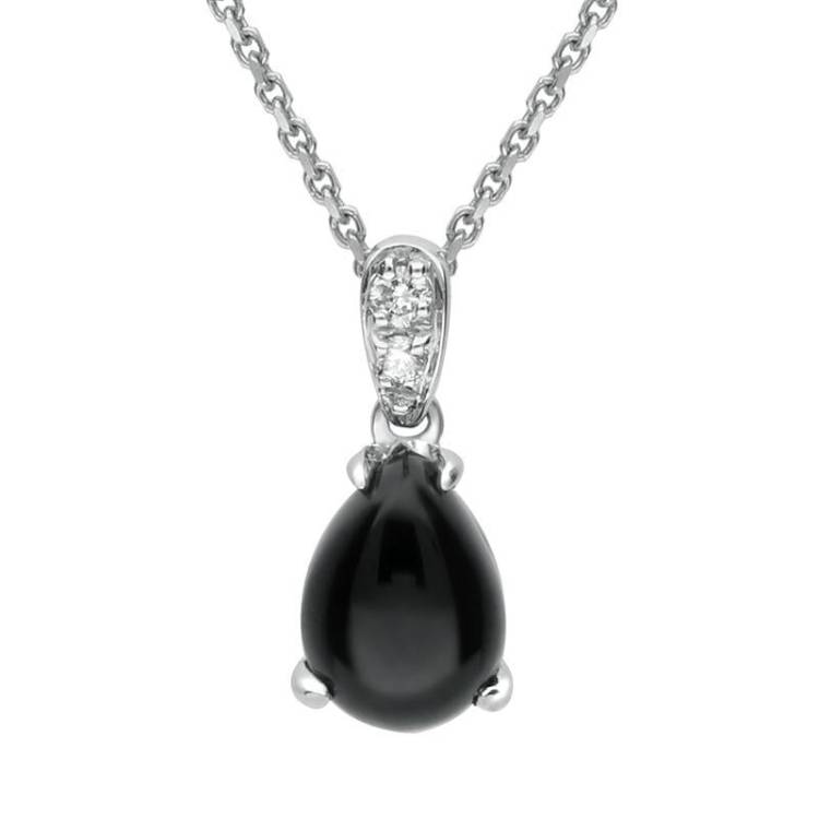 18ct White Gold Whitby Jet Diamond Pear Necklace - White Gold