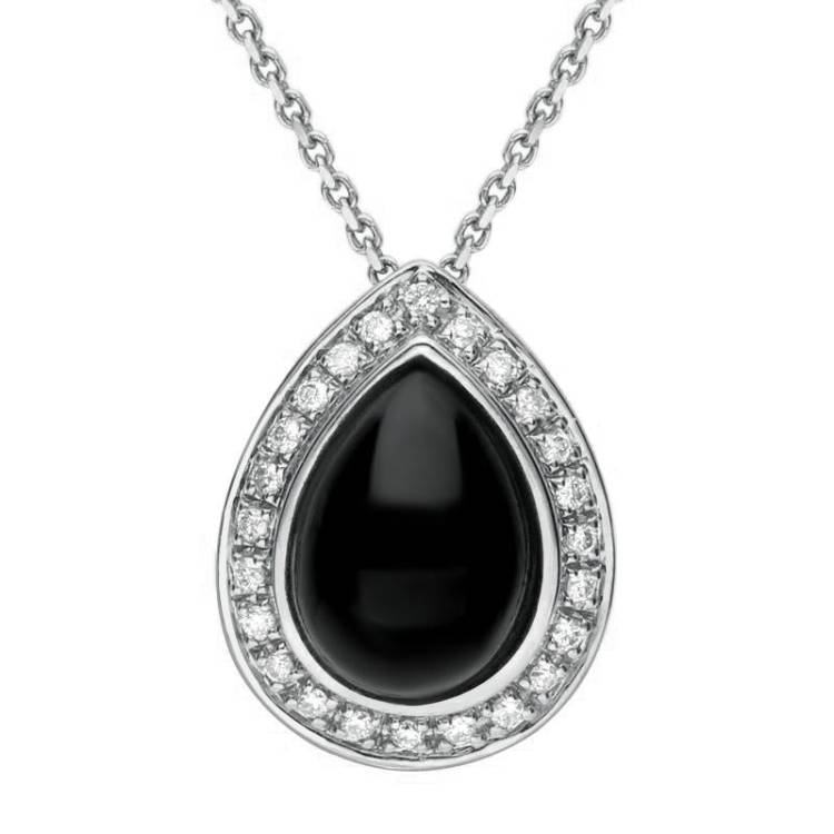 18ct White Gold Whitby Jet 0.21ct Diamond Pear Pave Necklace - White Gold
