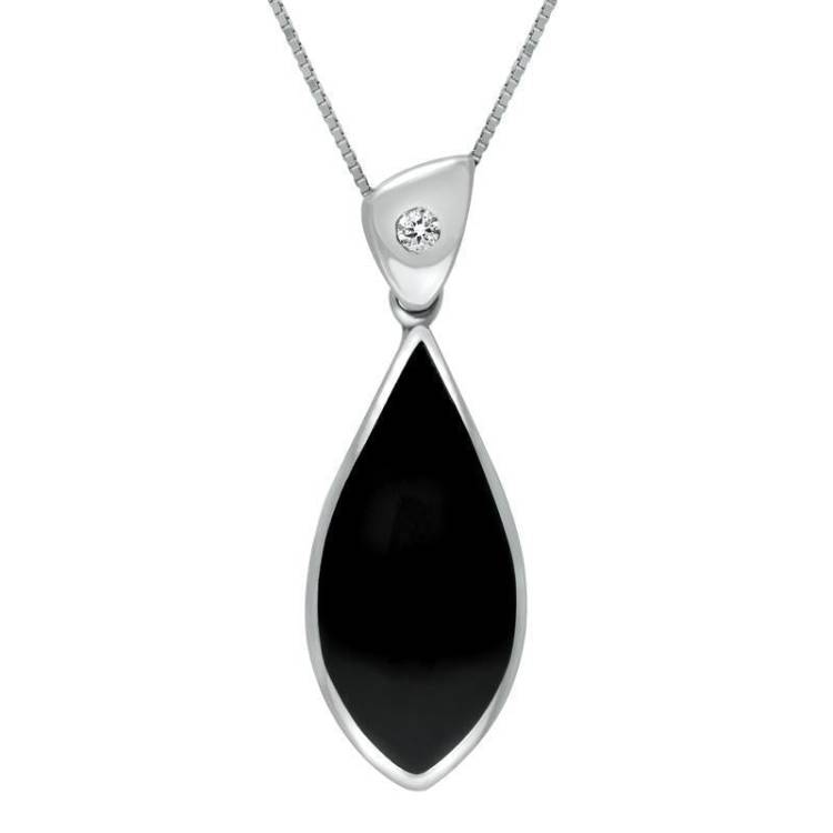 18ct White Gold Whitby Jet Diamond Pointed Pear Drop Necklace - White Gold