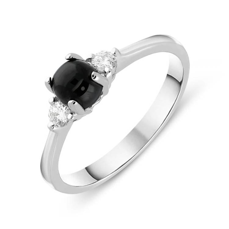 18ct White Gold Whitby Jet Diamond Round Claw Set Ring - Option1 Value White Gold