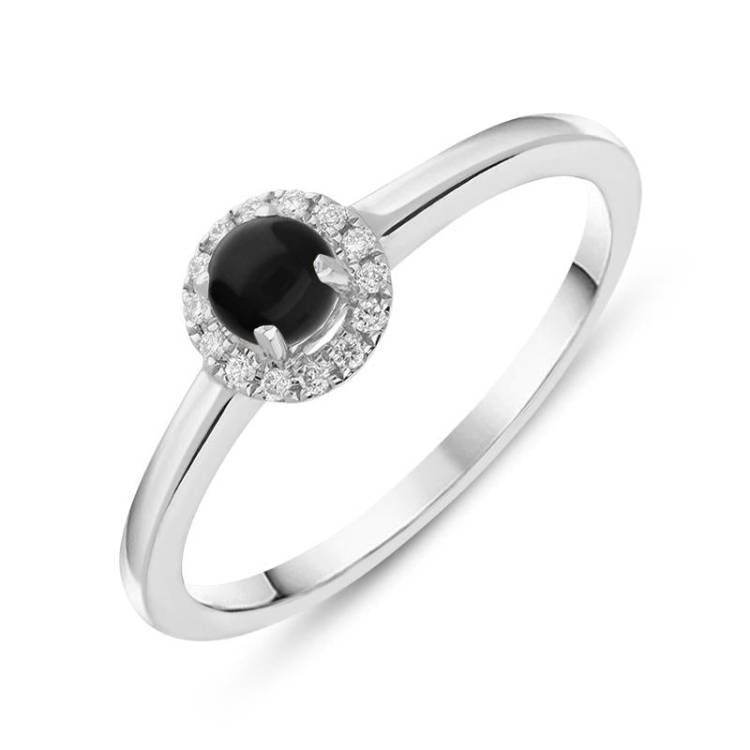 18ct White Gold Whitby Jet Diamond Round Cluster Ring - Option1 Value White Gold